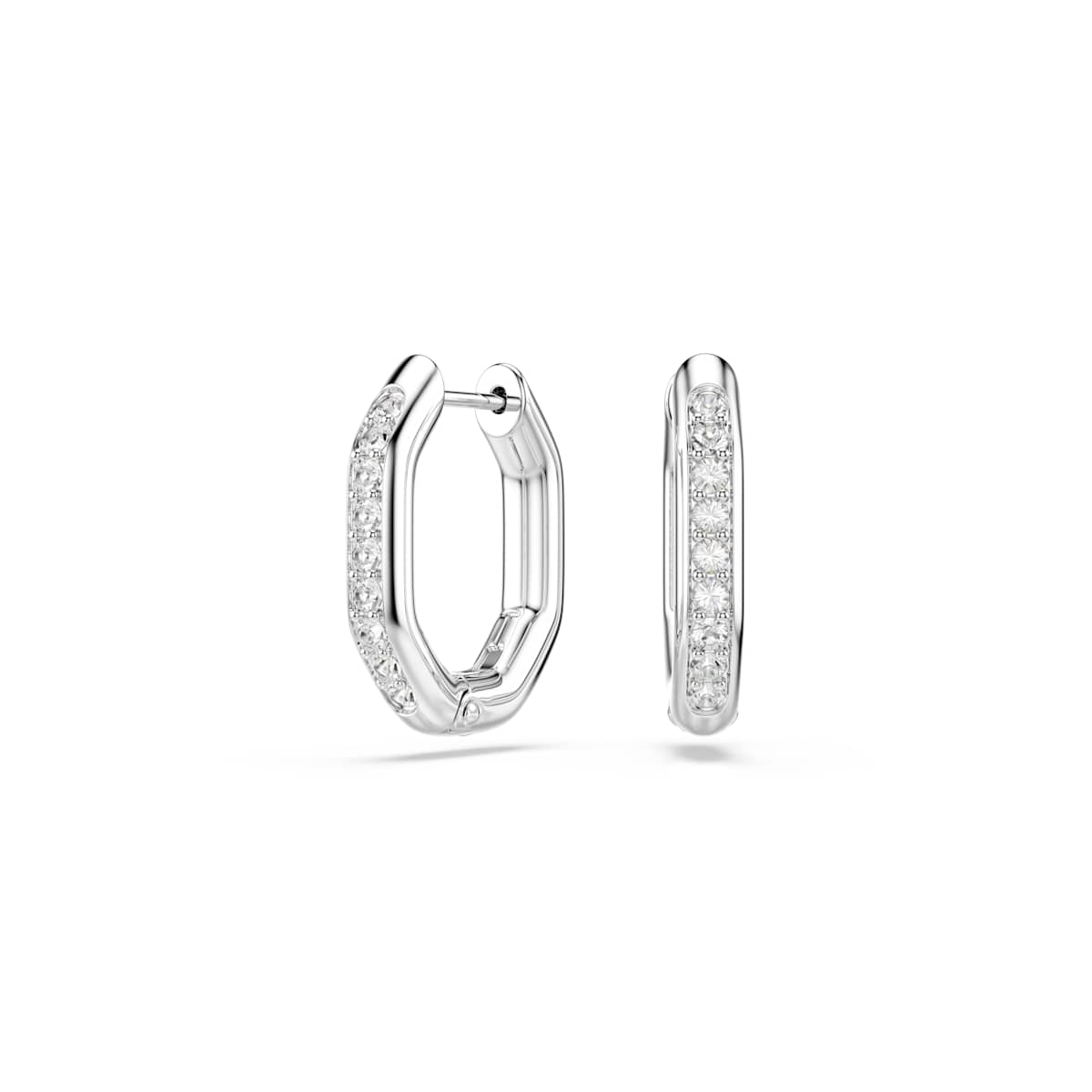 Swarovski Dextera Hoop Earrings, Octagon shape, Round cut, Small, White, Rhodium plated
