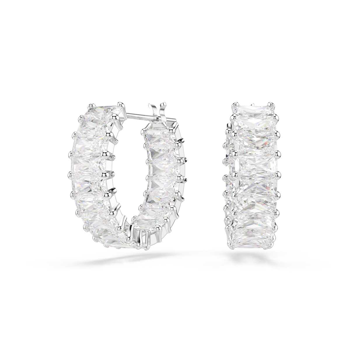 Swarovski Matrix Vittore Hoop Earrings, Round Cut, White, Rhodium Plated
