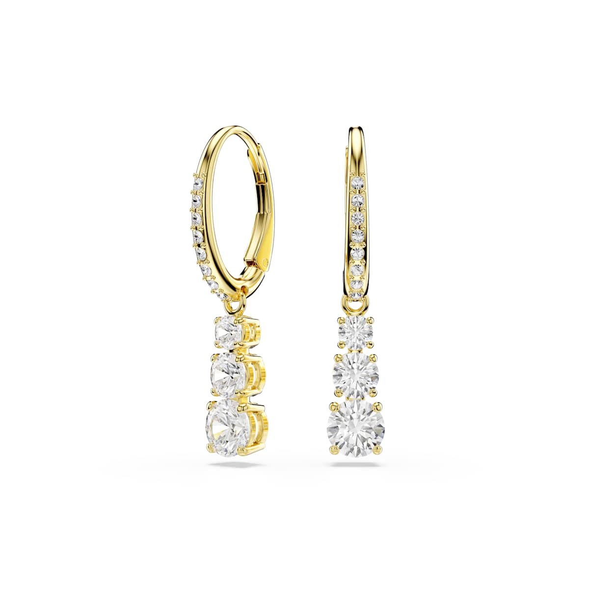 Swarovski Stilla Attract Trilogy Hoop Earrings, Round Cut, White, Gold-Tone Plated