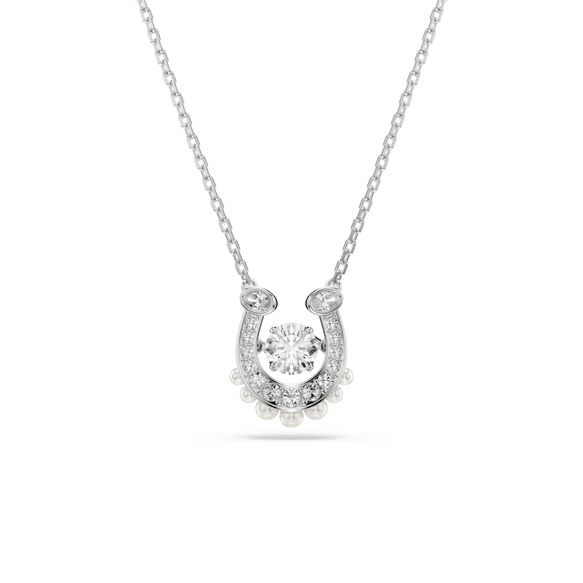 Swarovski Symbolica Pendant, Crystal Pearl, Round Cut, Pavé, Horseshoe, White, Rhodium Plated