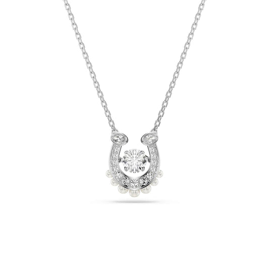 Swarovski Symbolica Pendant, Crystal Pearl, Round Cut, Pavé, Horseshoe, White, Rhodium Plated