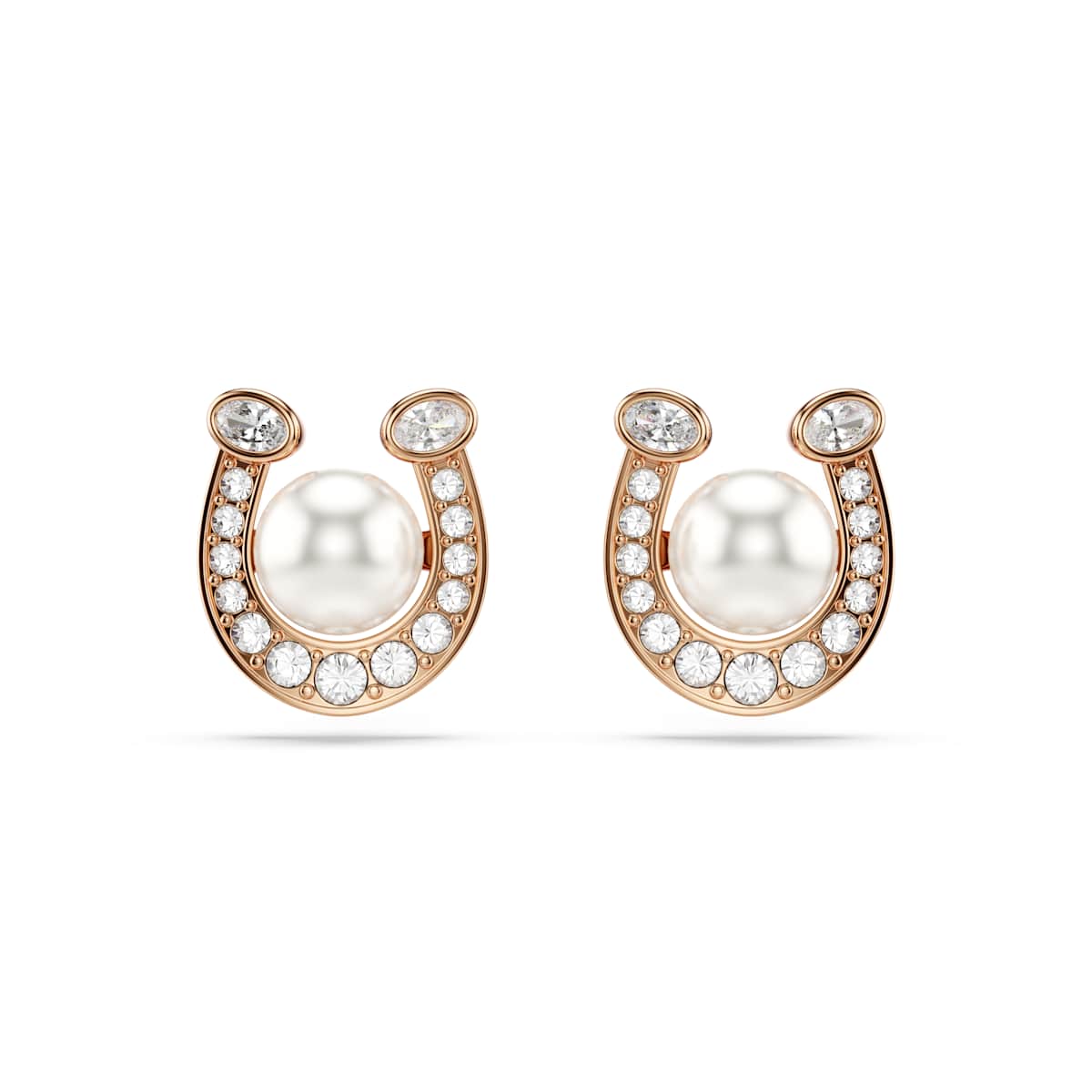 Swarovski Symbolica Stud Earrings, Crystal Pearl, Pavé, Horseshoe, White, Rose gold-tone plated