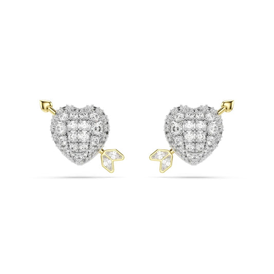 Swarovski Idyllia Stud Earrings, Mixed Cuts, Heart with Arrow, White, Mixed Metal Finish