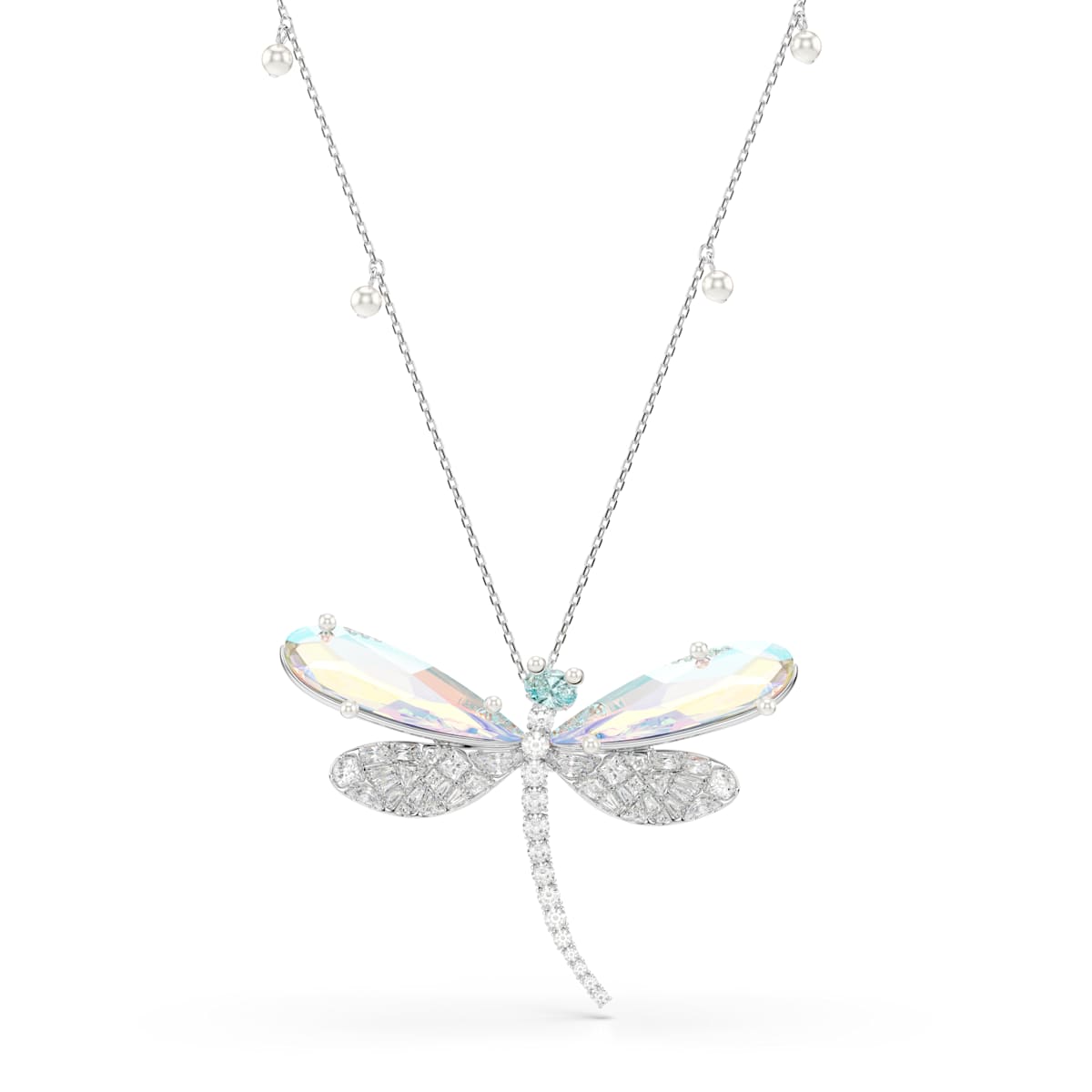 Swarovski Ariana Grande x Swarovski Pendant and Brooch, Crystal Pearl, Mixed cuts, Dragonfly, White, Rhodium plated