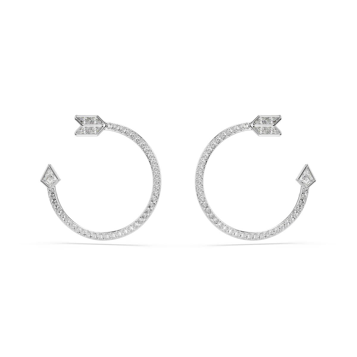 Swarovski Idyllia Hoop Earrings, Mixed Cuts, Arrow, White, Rhodium Plated
