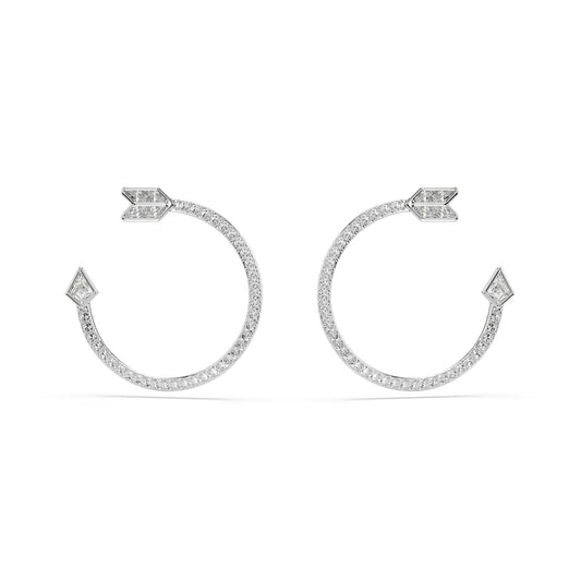 Swarovski Idyllia Hoop Earrings, Mixed Cuts, Arrow, White, Rhodium Plated