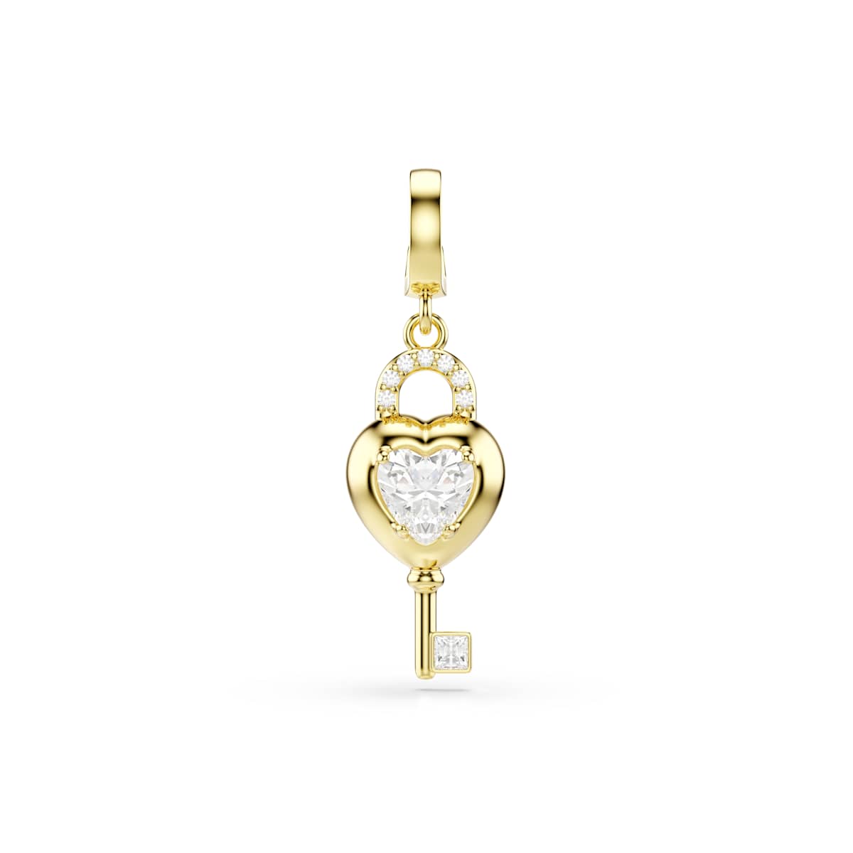 Swarovski Idyllia Charm, Mixed Cuts, Heart with Key, White, Gold-Tone Plated