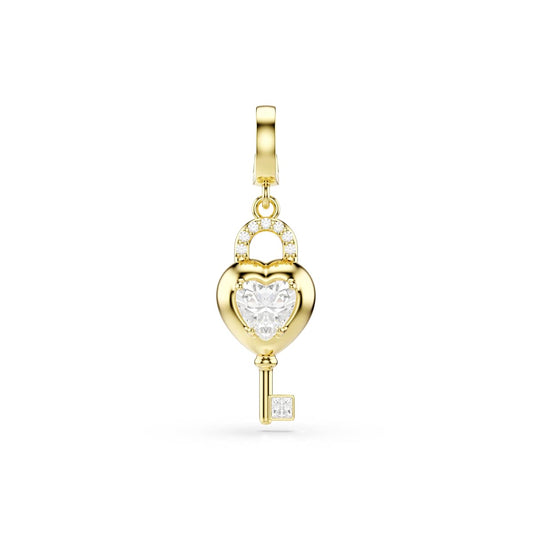 Swarovski Idyllia Charm, Mixed Cuts, Heart with Key, White, Gold-Tone Plated