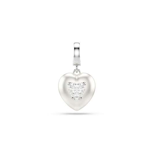 Swarovski Idyllia Charm, Mixed Cuts, Pearl-Colored Coating, Heart, White, Rhodium Plated