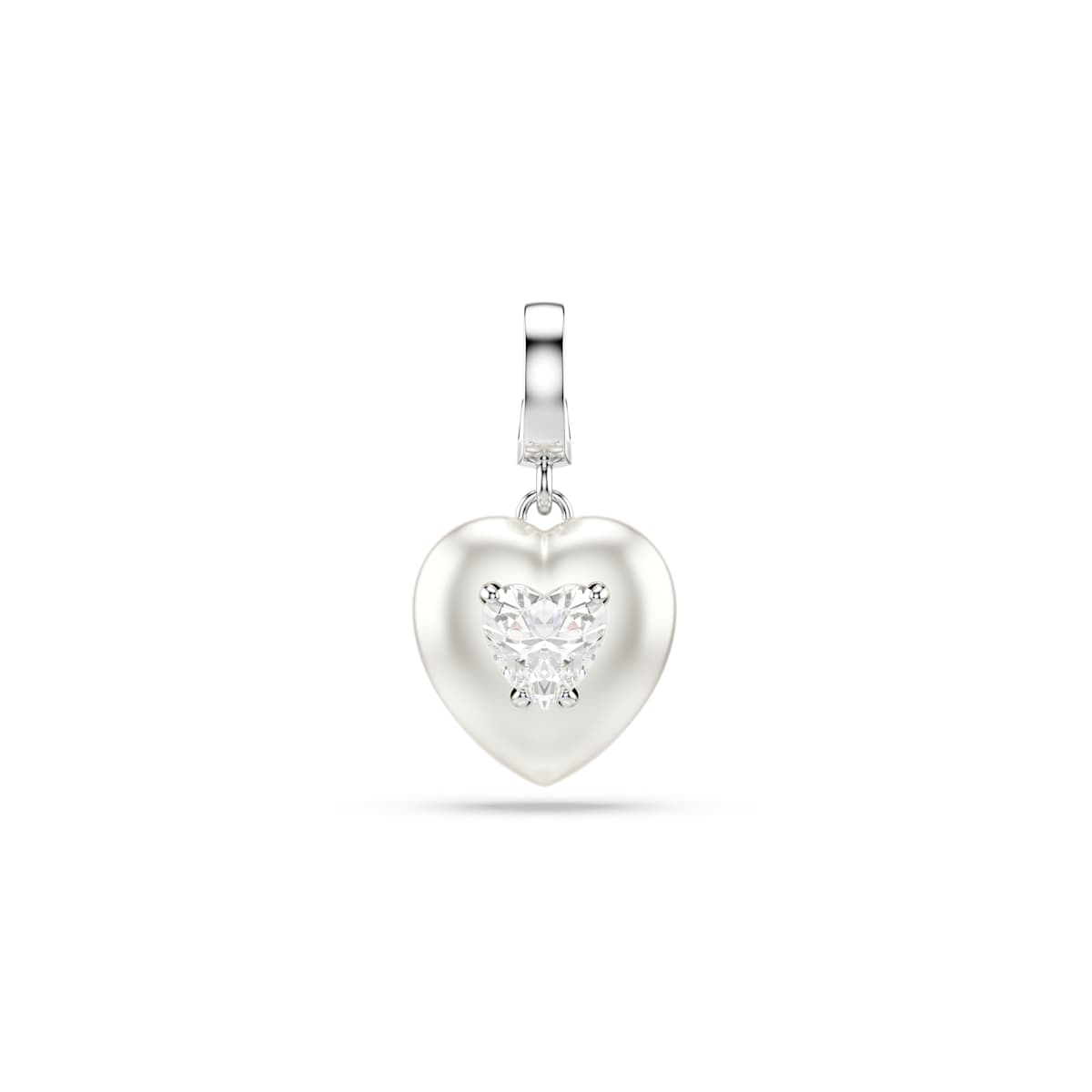 Swarovski Idyllia Charm, Mixed Cuts, Pearl-Colored Coating, Heart, White, Rhodium Plated