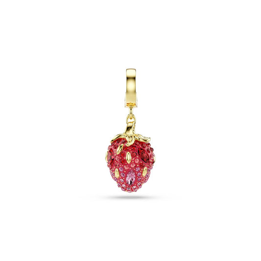 Swarovski Idyllia Charm, Mixed Cuts, Strawberry, Red, Gold-Tone Plated