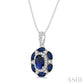 6X4 MM Oval Cut & 4X2 MM Marquise Cut Sapphire and 1/6 Ctw Round Cut Diamond Precious Pendant With Chain in 14K White Go