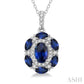6X4 MM Oval Cut & 4X2 MM Marquise Cut Sapphire and 1/6 Ctw Round Cut Diamond Precious Pendant With Chain in 14K White Go