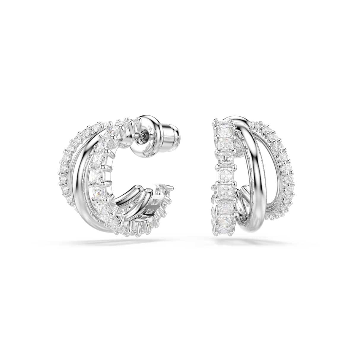 Swarovski Hyperbola Hoop Earrings, Round cut, Mini, White, Rhodium plated