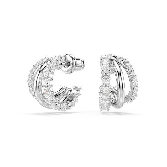 Swarovski Hyperbola Hoop Earrings, Round cut, Mini, White, Rhodium plated