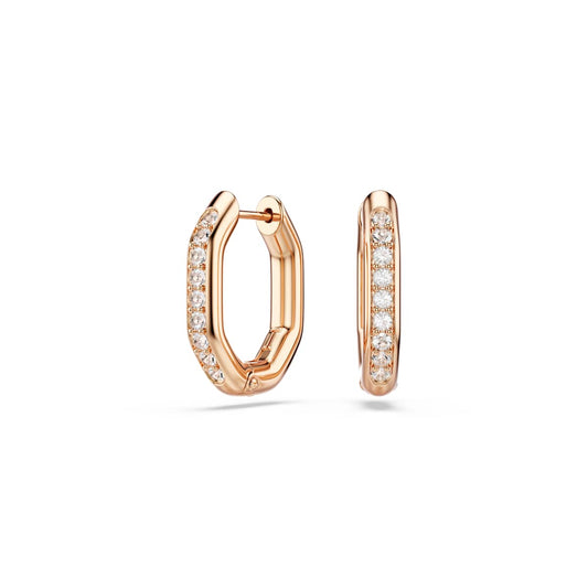 Swarovski Dextera Hoop Earrings, Octagon shape, Round cut, Small, White, Rose gold-tone plated