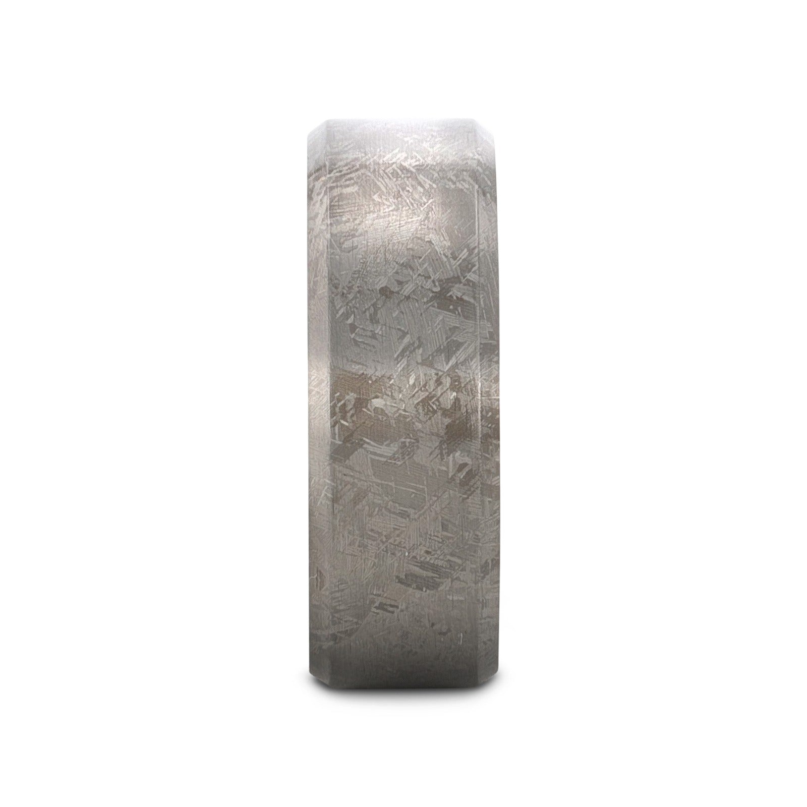 ASTRAIOS Flat Titanium Ring with Beveled Edges and Meteorite Pattern - 8mm