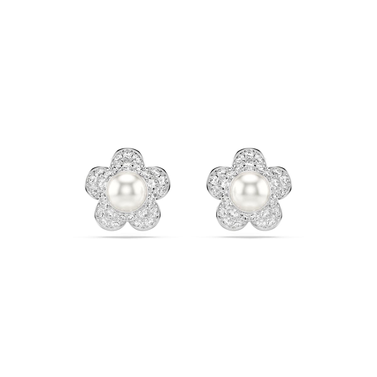 Swarovski Ariana Grande x Swarovski Stud Earrings, Crystal Pearl, Round cut, Flower, White, Rhodium plated