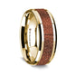 14K Yellow Gold Polished Beveled Edges Wedding Ring with Orange Goldstone Inlay - 8 mm
