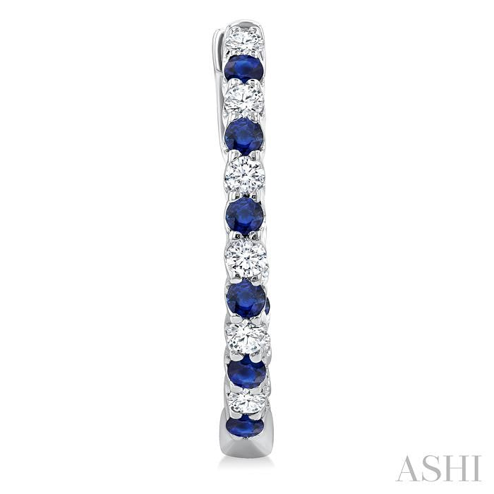 1.8 MM Sapphire and 1/2 Ctw Round Cut Inside-Out Diamond Precious Hoop Earrings in 14K White Gold