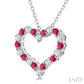1.4 MM Round Cut Ruby and 1/8 Ctw Open Heart Round Cut Diamond Precious Fashion Pendant With Chain in 14K White Gold
