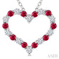 1.4 MM Round Cut Ruby and 1/8 Ctw Open Heart Round Cut Diamond Precious Fashion Pendant With Chain in 14K White Gold