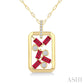 4X2 MM Scatter Baguette Cut Ruby and 1/6 Ctw Round Cut Diamond Precious Fashion Pendant With Chain in 14K Yellow Gold