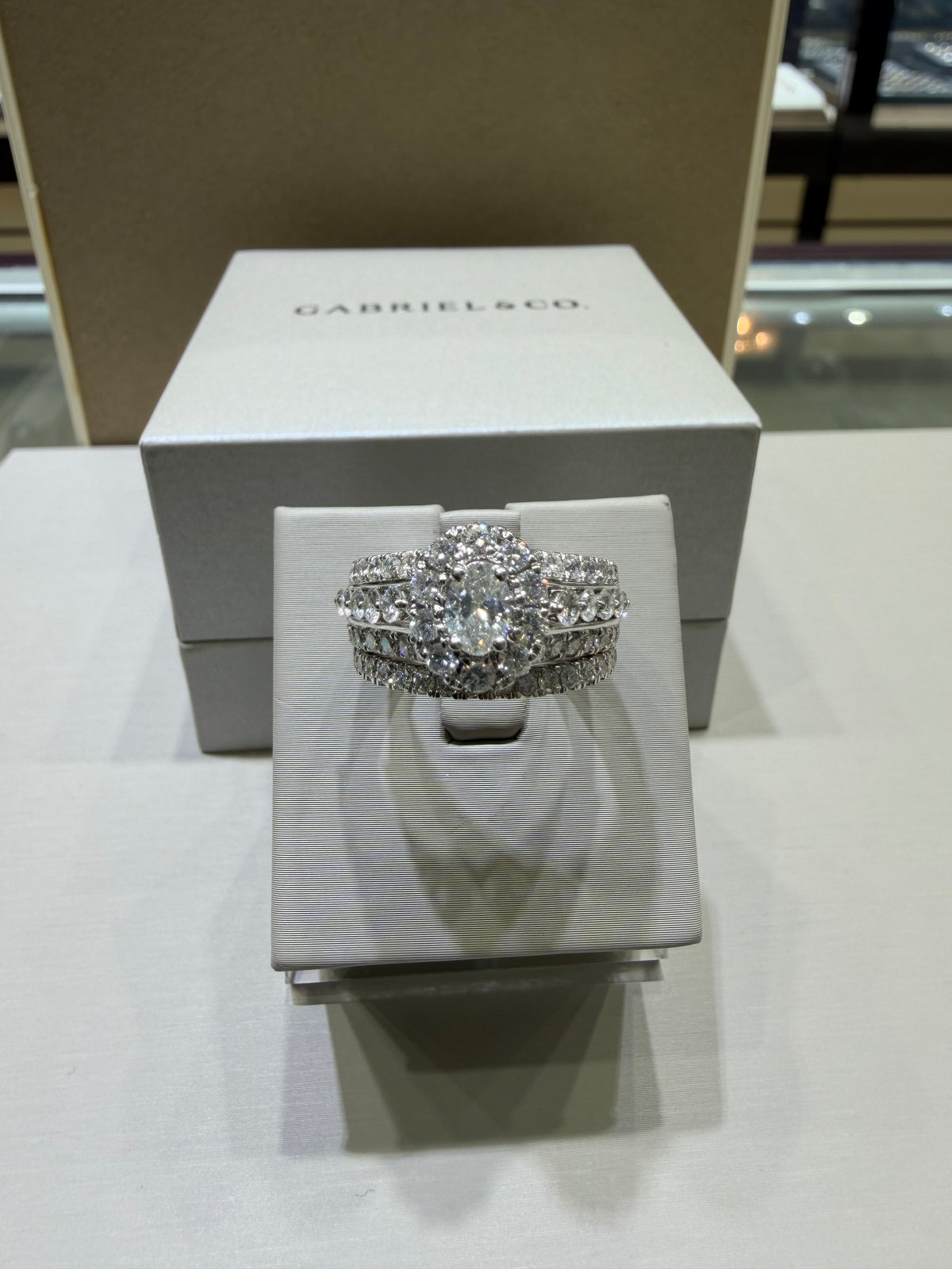14K White Gold 2.20 CTW Oval Diamond Halo Wedding Set