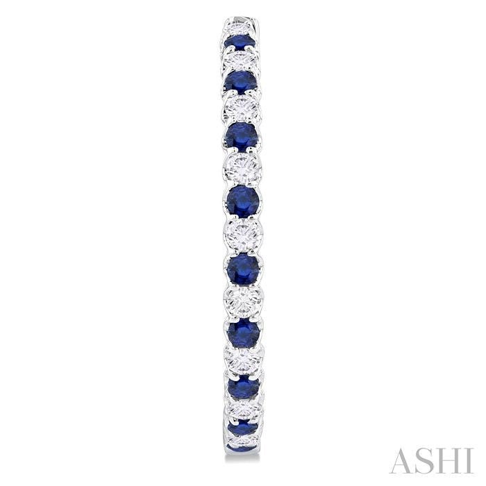 2.3 MM Round Sapphire and 1 1/2 Ctw Round Cut Diamond Inside & Outside Alternating Precious Hoop Earrings in 14K White G