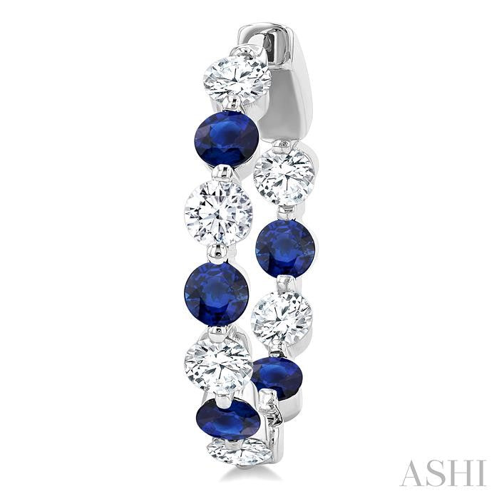 3.3 MM Round Cut Sapphire and 1 5/8 Ctw Round Cut Diamond Precious Inside-Out Alternating Hoop Earrings in 14K White Gol