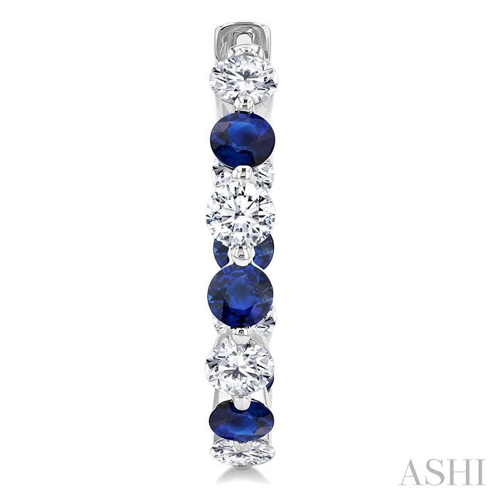 3.3 MM Round Cut Sapphire and 1 5/8 Ctw Round Cut Diamond Precious Inside-Out Alternating Hoop Earrings in 14K White Gol
