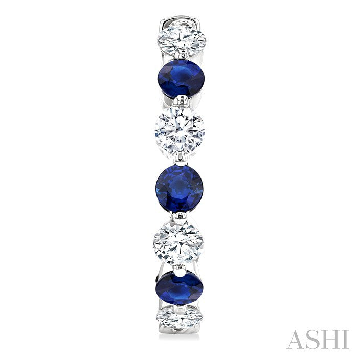 2.85 MM Round Cut Sapphire and 1 Ctw Round Cut Diamond Precious Inside-Out Alternating Hoop Earrings in 14K White Gold
