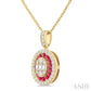 1.25 MM Oval Shape Ruby and 1/4 Ctw Baguette and Round Cut Diamond Precious Pendant With Chain in 14K Yellow Gold