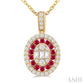 1.25 MM Oval Shape Ruby and 1/4 Ctw Baguette and Round Cut Diamond Precious Pendant With Chain in 14K Yellow Gold