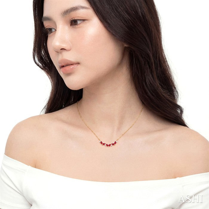 4X2 MM Marquise Cut Ruby and 1/6 Ctw Zig-Zag Round Cut Diamond Precious Necklace in 14K Yellow Gold
