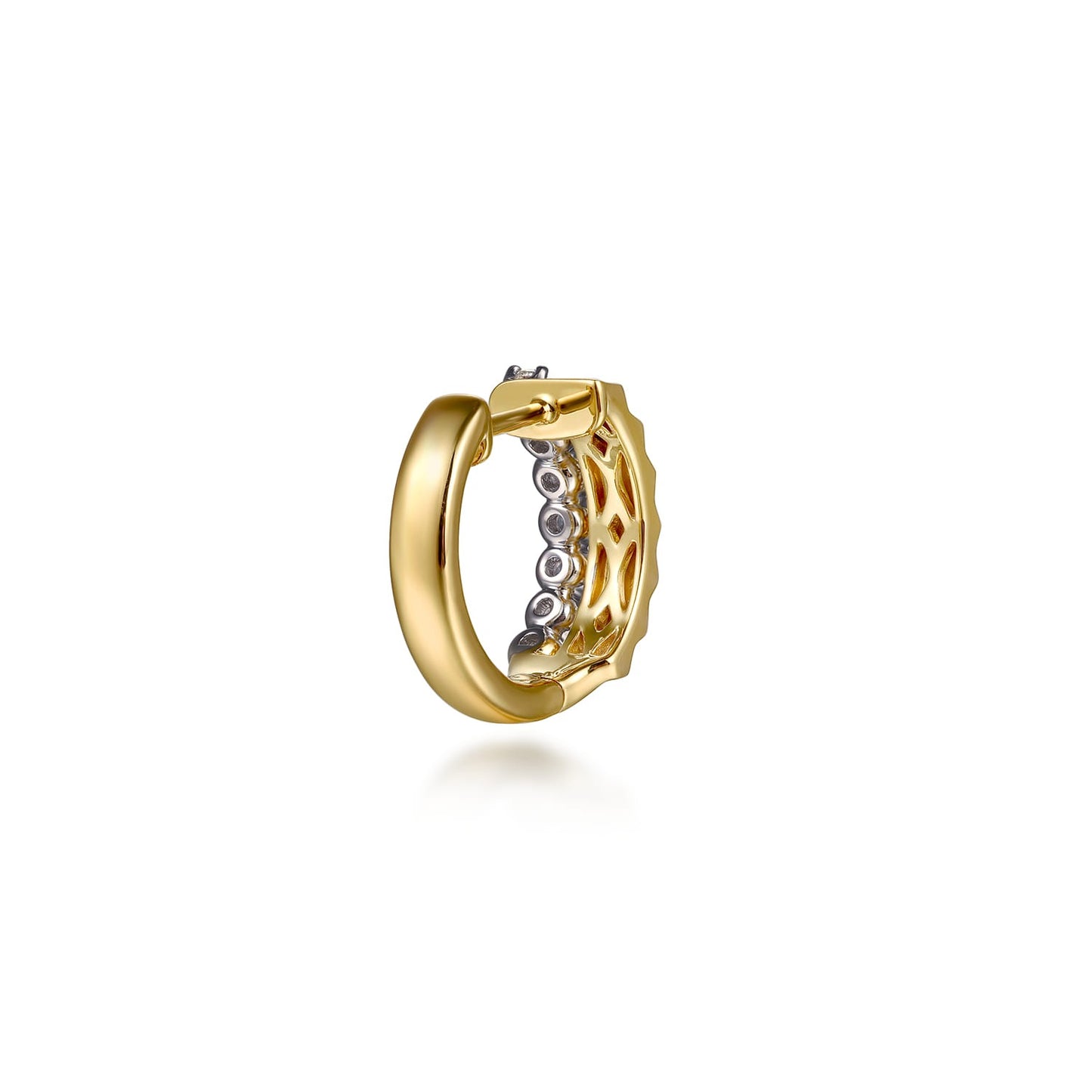 14K White Yellow Gold Diamond and Diamond Cut Huggie Earrings (GABRIEL)