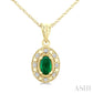 5X3 MM Oval Shape Emerald and 1/20 Ctw Round Cut Diamond Pendant in 14K Yellow Gold with Chain