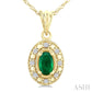 5X3 MM Oval Shape Emerald and 1/20 Ctw Round Cut Diamond Pendant in 14K Yellow Gold with Chain