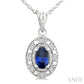 5X3 MM Oval Shape Sapphire and 1/20 Ctw Round Cut Diamond Pendant in 14K White Gold with Chain