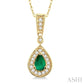 6X4 MM Pear Shape Emerald and 1/6 Ctw Round Cut Diamond Pendant in 14K Yellow Gold with Chain