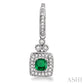 4X4 MM Cushion Shape Emerald and 1/3 Ctw Round Cut Diamond Earrings in 14K White Gold