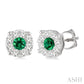 3.3 MM Round Cut Emerald and 1/2 Ctw Lovebright Diamond Precious Earrings in 14K White Gold