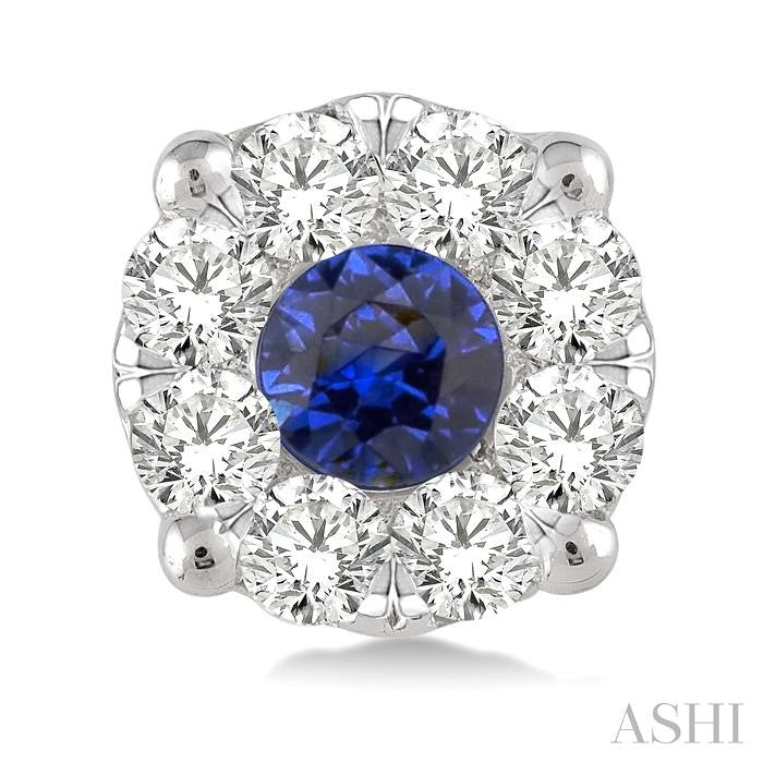 3.3 MM Round Cut Sapphire and 1/2 Ctw Lovebright Diamond Precious Earrings in 14K White Gold
