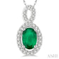 6X4 MM Oval Cut Emerald and 1/10 Ctw Round Cut Diamond Pendant in 10K White Gold with Chain