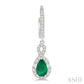 6X4 MM Pear Cut Emerald and 1/2 Ctw Round Cut Diamond Precious Earrings in 14K White Gold