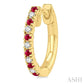 1.35 MM Round Shape Ruby and 1/10 Ctw Petite Round Cut Diamond Precious Fashion Huggies in 10K Yellow Gold