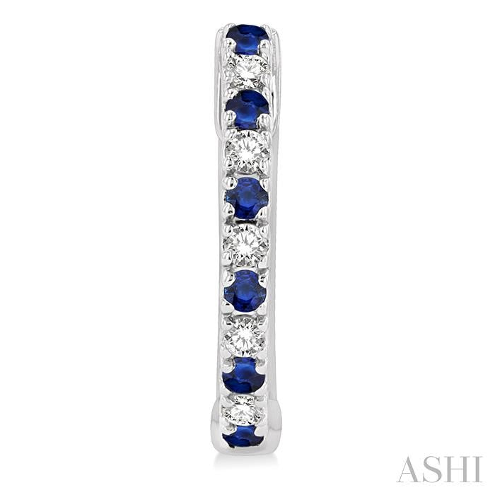 1.35 MM Round Shape Sapphire and 1/10 Ctw Petite Round Cut Diamond Precious Fashion Huggies in 10K White Gold