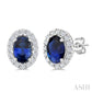 6X4 MM Oval Shape Sapphire and 1/4 Ctw Round Cut Diamond Halo Precious Stud Earrings in 14K White Gold