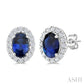 6X4 MM Oval Shape Sapphire and 1/4 Ctw Round Cut Diamond Halo Precious Stud Earrings in 14K White Gold
