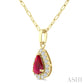 6X4 MM Pear Shape Ruby and 1/6 Ctw Round Cut Diamond Halo Precious Pendant with Chain in 14K Yellow Gold